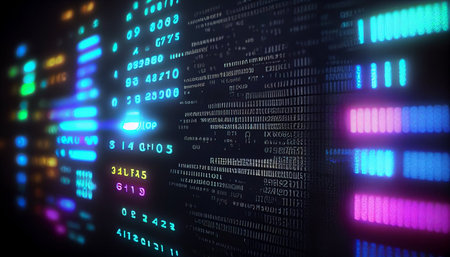3d rendering of binary code on a computer screen. Abstract technology background.の素材
