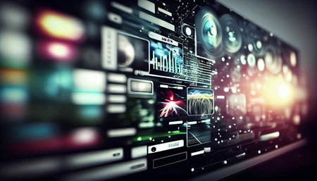 Abstract background image with media icons on media screen. 3d renderingの素材