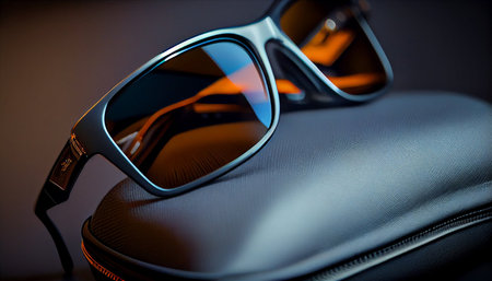 Sunglasses on the back seat of a car, close-upの素材