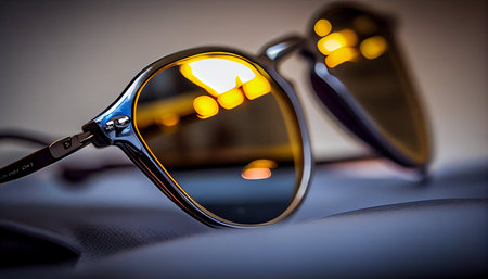 Sunglasses in an iron frame on a white background closeupの素材