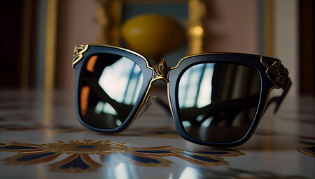 Sunglasses on the floor in the room. Selective focus.の素材