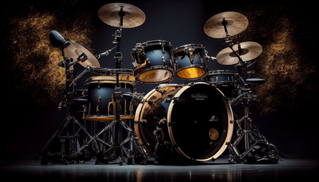 Set of drums and cymbals on dark background. 3d renderの素材