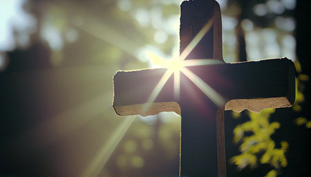 Cross in the cemetery. Cross in the sunlight. Christian symbols.の素材