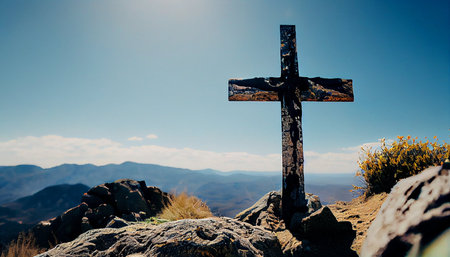 Cross on the top of the mountain. Cross on the top of the mountain.の素材