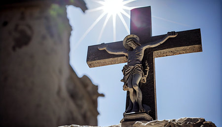 Crucifixion of Jesus Christ on the cross in the cemeteryの素材