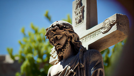 Statue of Jesus Christ at the old cemetery in Rome, Italyの素材