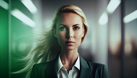Portrait of a beautiful businesswoman with long blond hair. Business concept.の素材