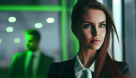 Portrait of a beautiful businesswoman on the background of the cityの素材