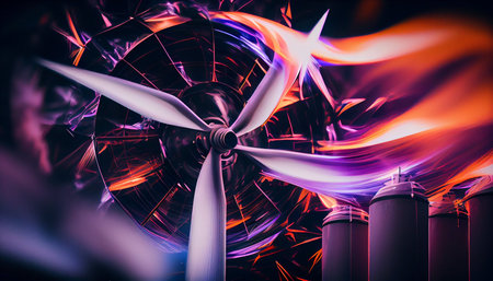 3d rendering of a wind turbine in abstract technology concept background.の素材