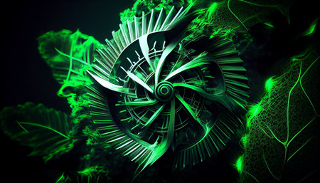 3d rendering of abstract technology concept - computer generated image with green backgroundの素材