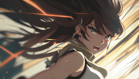 Digital Illustration of a Female Face in a Digital Light Effect.の素材