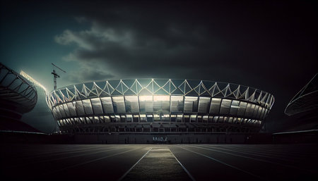 Rugby stadium at night. 3d rendering toned imageの素材