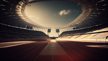 3D render of a running track in a modern football stadium.の素材