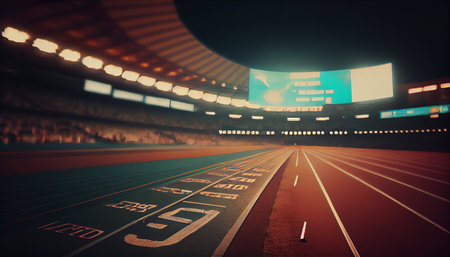 Running track at the stadium. 3d illustration. Sport concept.の素材