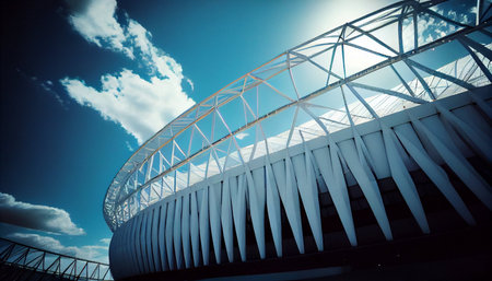 Stadium with blue sky and white clouds, 3d render.の素材