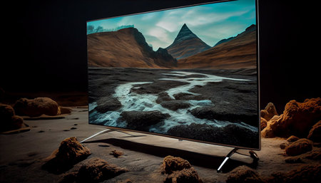 Tv in the desert. 3d rendering. Computer generated image.の素材