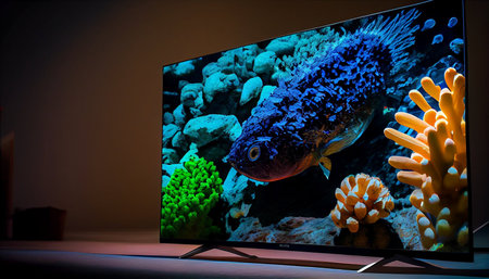 Tv monitor with tropical fish and corals. 3D renderingの素材