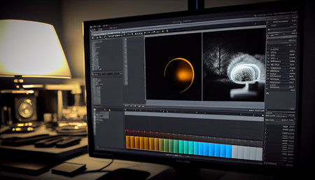 3d rendering of a photo editing software on the desktop computer.の素材