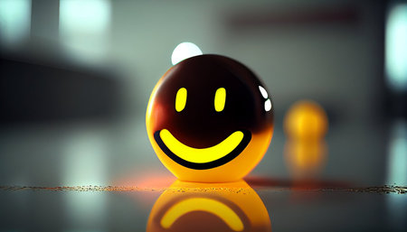 Smiley face on black background. 3d rendering. Computer digital drawing.の素材