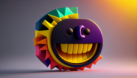 3d illustration of happy smiley emoticon in orange and yellow colorsの素材