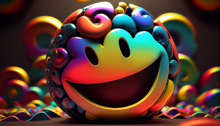 3d illustration of happy face over colorful background. 3d renderingの素材