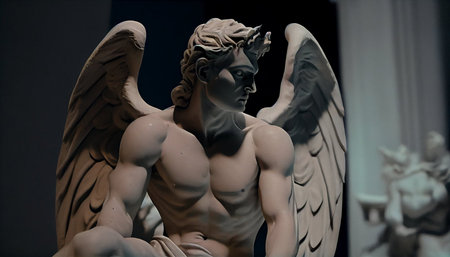 Statue of a man with an angel wings in the museum.の素材