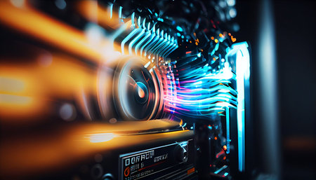 Dj mixer in a nightclub with colorful lights. 3d renderingの素材