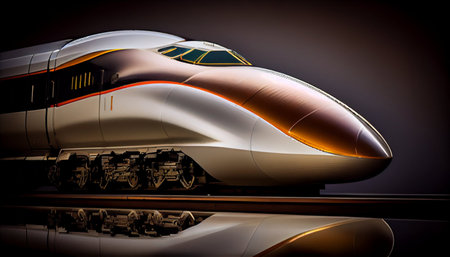 High speed train on a dark background. 3d render illustration.の素材