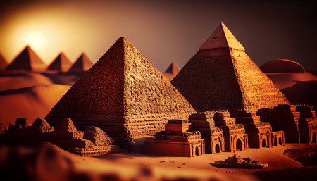pyramid of Giza at sunset, Egypt. 3d renderingの素材