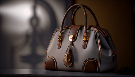 Luxury black leather handbag on the table. 3D render.の素材