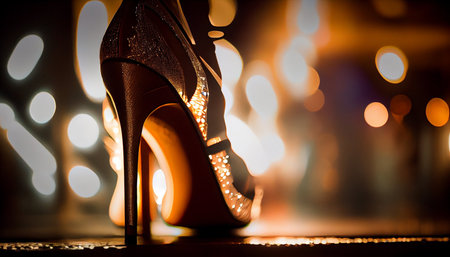 Wedding shoes on the background of bokeh lights.の素材