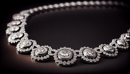 necklace on a black background in close up with a lot of diamondsの素材