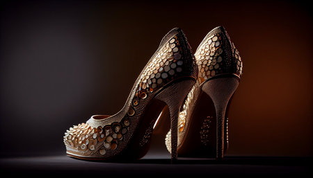 High heel women shoes on a dark background. Fashionable shoes.の素材