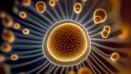 3D illustration of human blood cell in colour background, closeupの素材