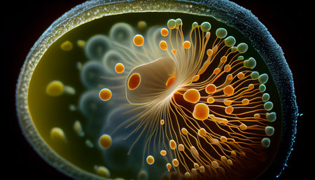 3D Illustration of Human Sperm and Egg in colour backgroundの素材