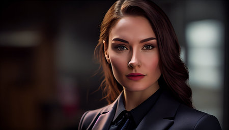 Portrait of a beautiful young business woman in a black suit.の素材