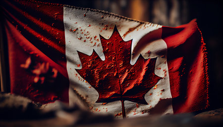 Flag of Canada on the background of the old brick wall. 3d renderingの素材