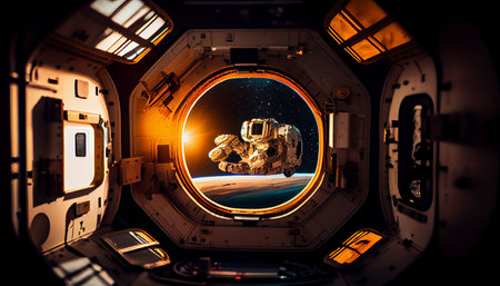 Window view of the planet Earth from space.の素材
