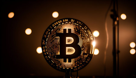 Golden bitcoin on a black background. Digital currency. Cryptocurrency.の素材