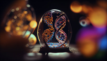 DNA in a crystal ball on a dark background. 3d renderingの素材