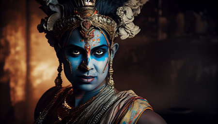 Portrait of a beautiful young woman with creative make-up.の素材