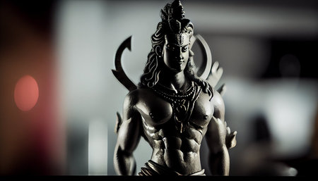 Hindu God Ganesha statue on dark background. Selective focus.の素材