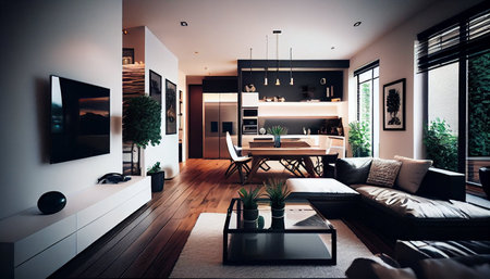 Interior of modern living room in luxury house. 3d renderingの素材