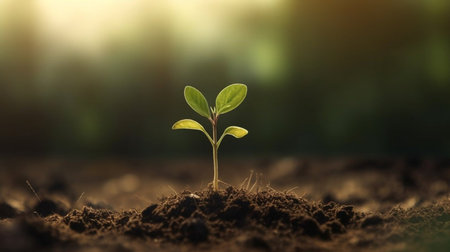 Green seedling illustrating concept of new life and growing in the soilの素材