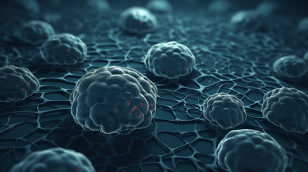 3d illustration of virus cells in cyberspace, closeupの素材
