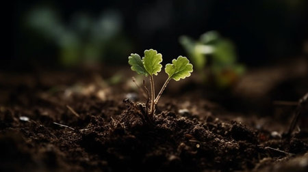 Young green sprout growing in the soil. New life concept.の素材