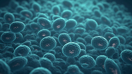 3d illustration of human blood cells, closeup of human blood cellsの素材