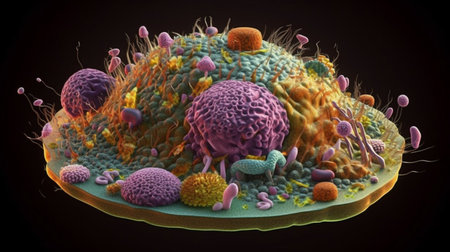 3d rendering of a virus in a human body. Bacteria, cell cancerの素材
