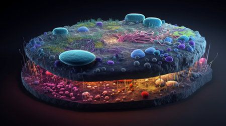 Viruses in blood, 3D illustration, horizontal, over black backgroundの素材