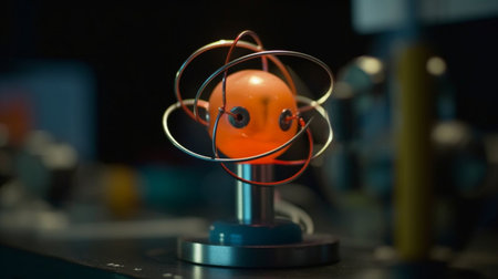 Closeup of an atom on a stand in a science laboratory.の素材